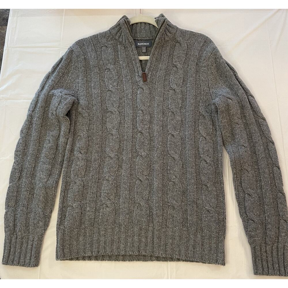Bonobos Sweater Mens Small Slim Gray Lambs Wool Fisherman 1/4 Zip